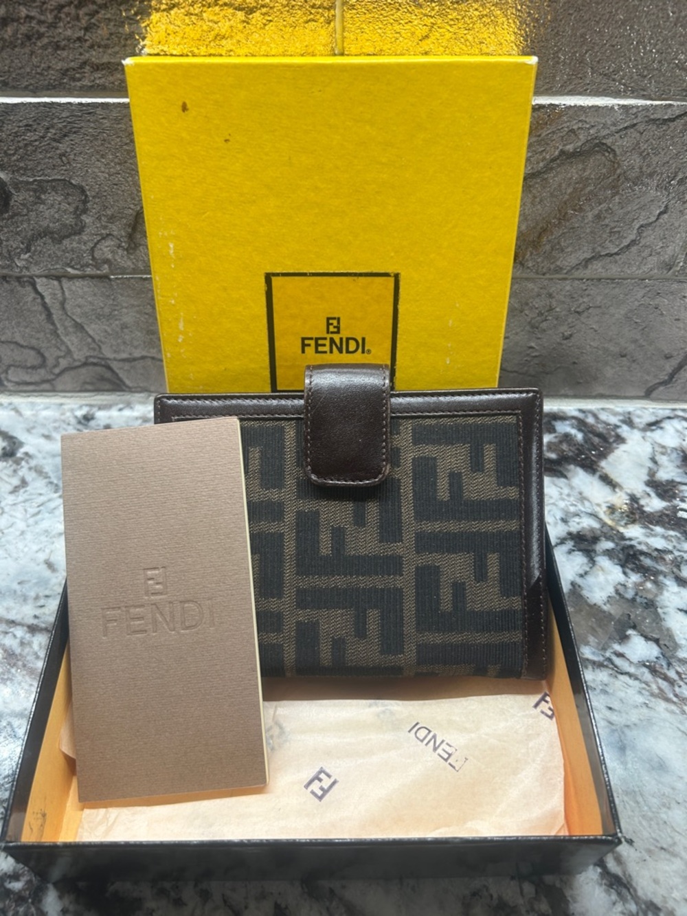 Fendi Zucca Canvas Agenda Wallet with note pad and box